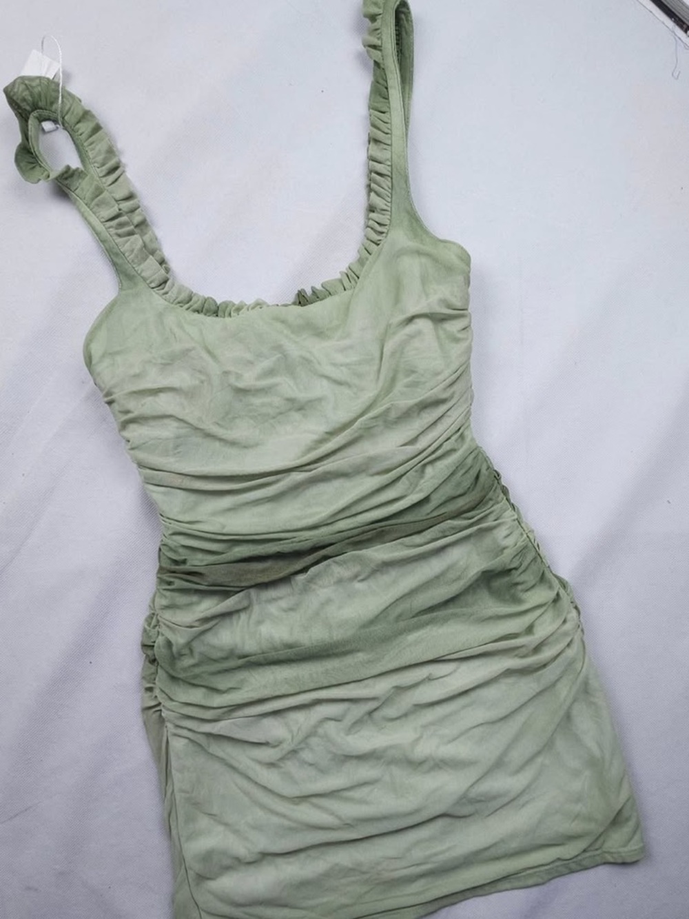 Zara Festive Satin Ruched Square-Neck Mini Dress